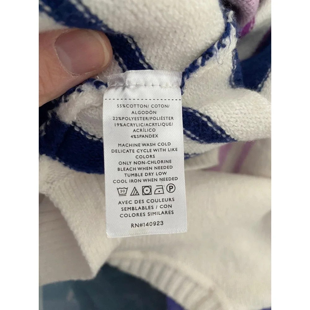 LOFT Womens Striped Crew Neck Sweater White Purple Blue Knit Pullover Size M NEW